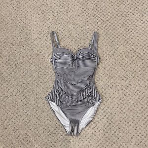 Woman’s Navy and White Striped One Piece
